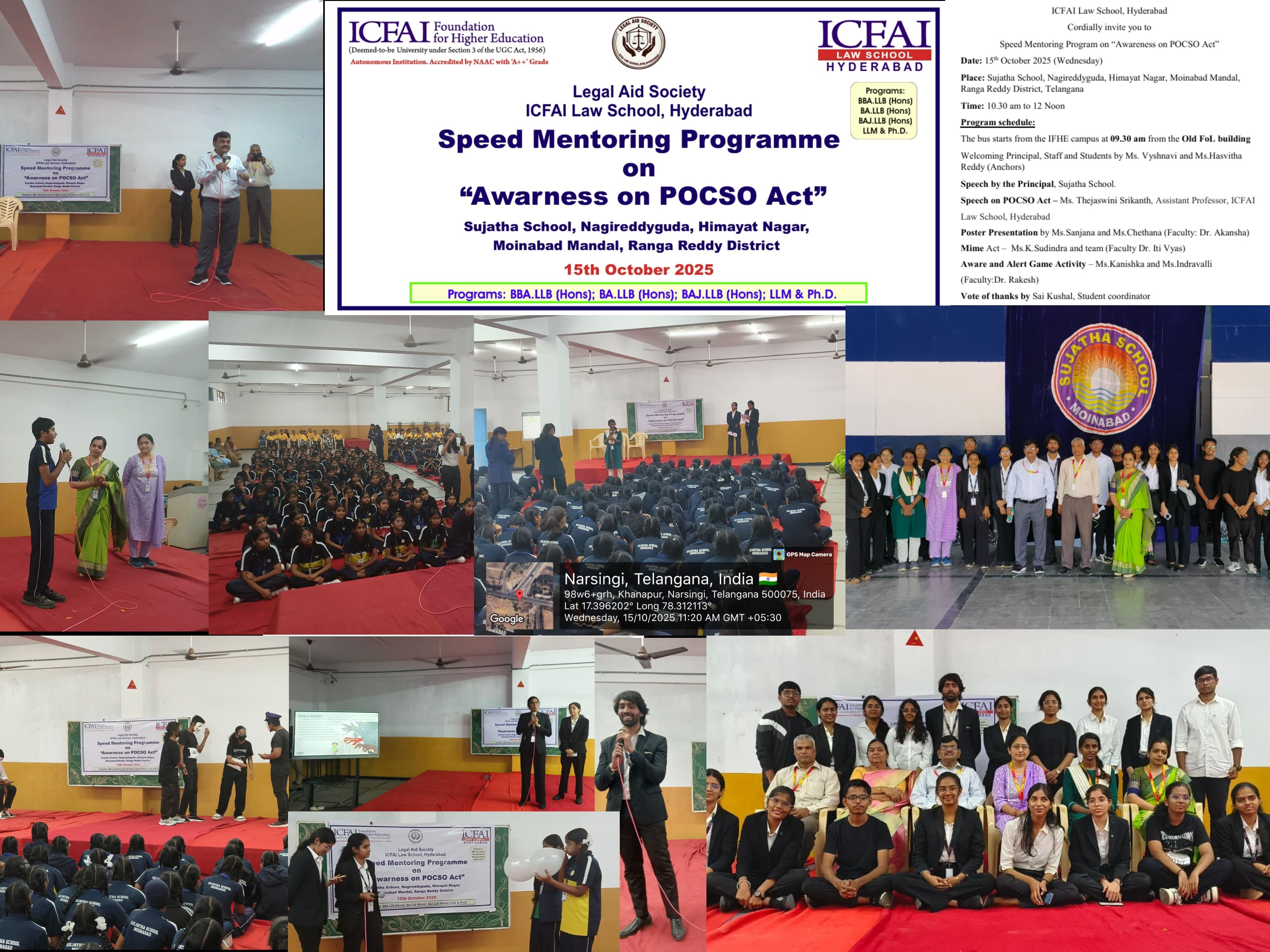 Speed mentoring program on the Protection of Children from Sexual Offenses (POCSO) Act, 2012, at Sujatha School in Moinabad