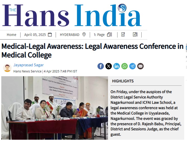 the Legal Awareness program conducted for Medical College Students in Nagarkurnool on 4th April 2025