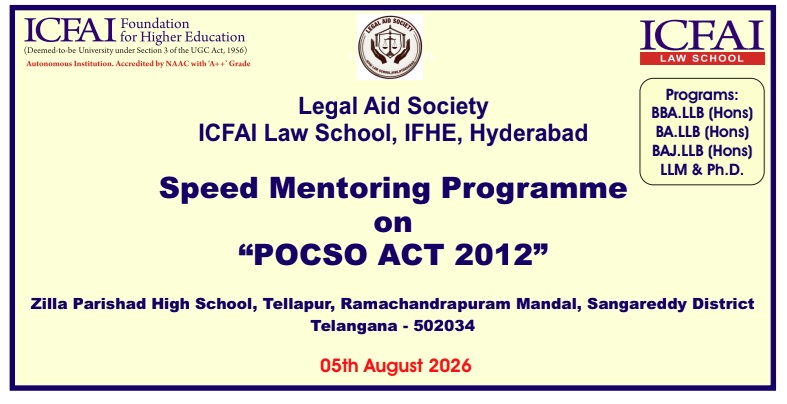 speed mentoring program on Protection of Children from Sexual Offences (POCSO) Act in Zila Parishad High School, Tellapur, on 5th August 2026
