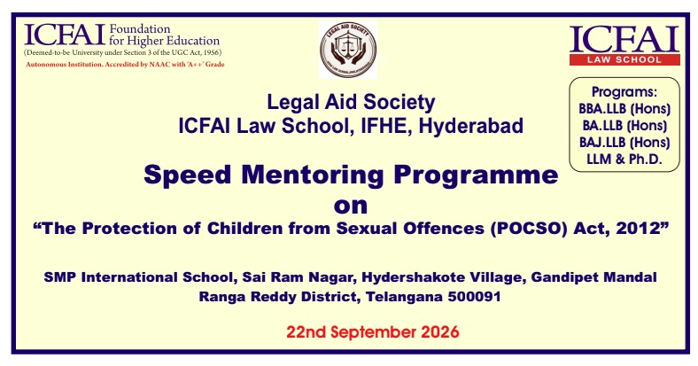 Speed Mentoring Program on The Protection of Children from Sexual Offenses Act, 2012 (POCSO) in SMP International School, Sri Ram Colony on 22nd September 2026
