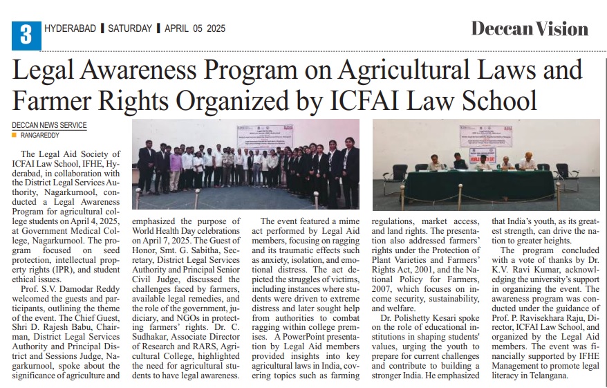 Legal Awareness program conducted for Agricultural College Students in Nagarkurnool on 4th April 2025