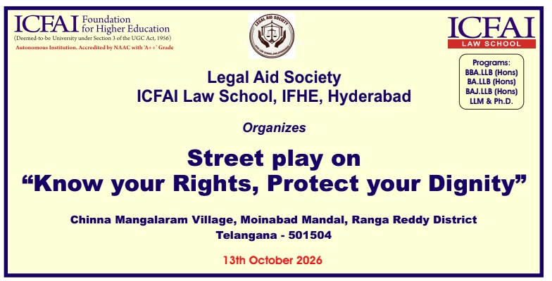 Street Paly program on Know Your Rights, Protect your Dignity” in Chinna Mangalaram Village, Moinabad Mandal, Ranga Reddy District, on 13th October 2026